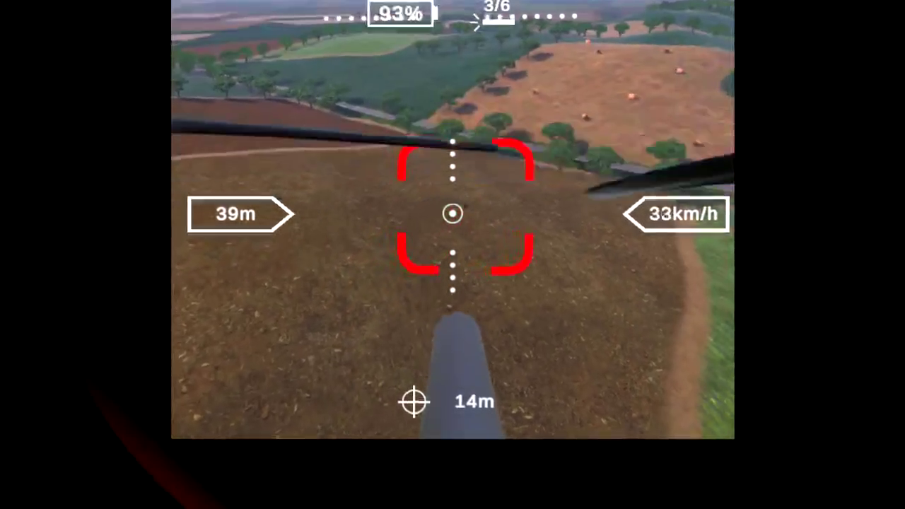 Targeting reticle locked on a threat over open terrain